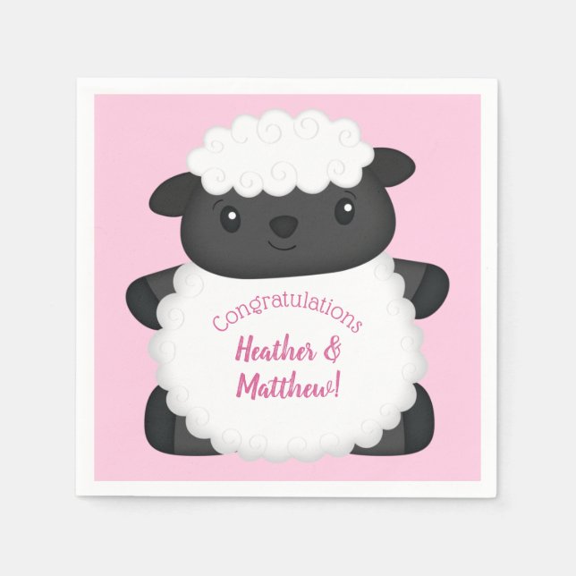 Serviette En Papier Baby shower mouton rose (Devant)