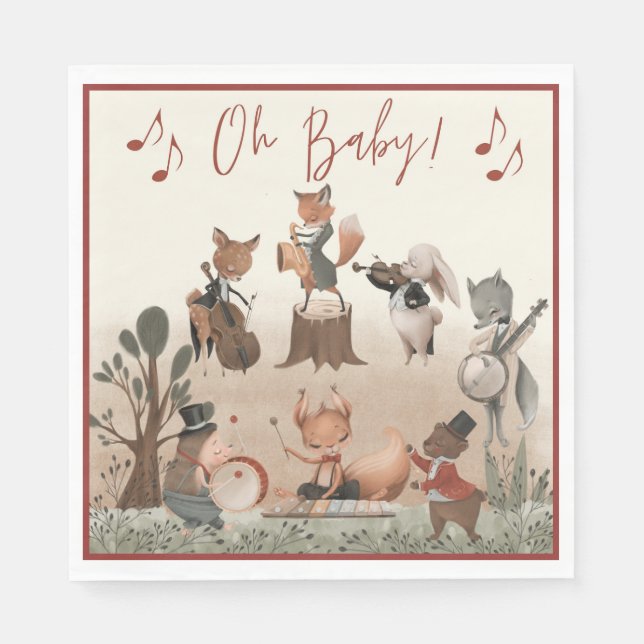 Serviette En Papier Baby shower musical des animaux de bois (Devant)