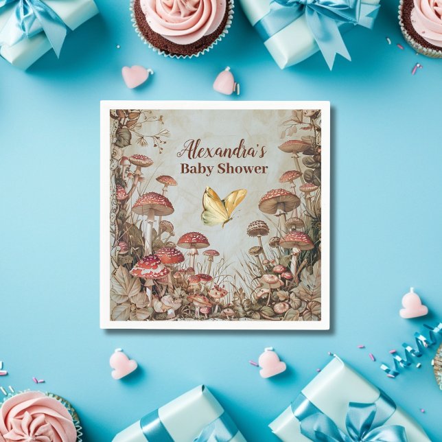 Serviette En Papier Baby shower naturel des champignons papillons (Créateur téléchargé)