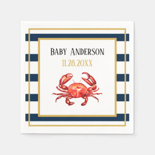 Serviette En Papier Baby shower nautique de crabe de rayures