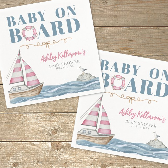 Serviette En Papier Baby shower nautique rose (Pink Nautical Baby Shower Napkins)