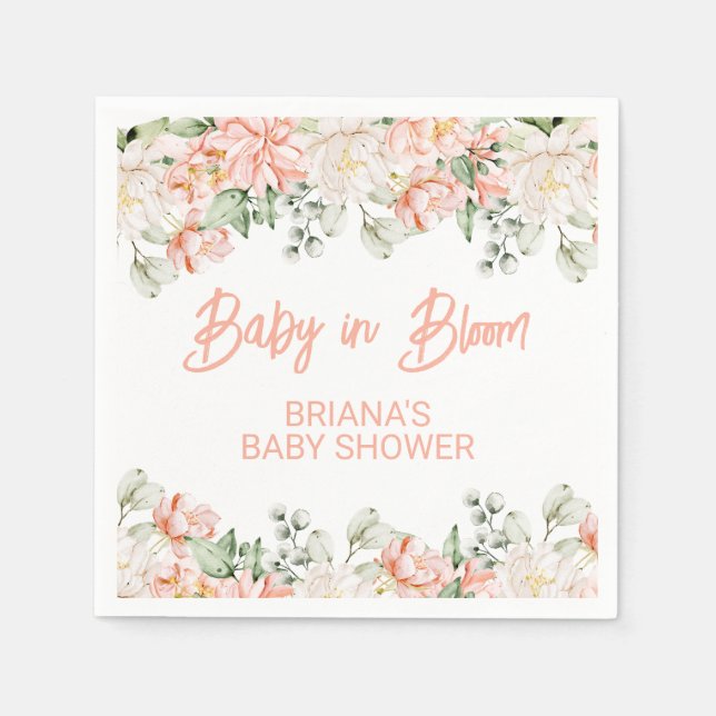 Serviette En Papier Baby shower neutre beige ivoire Pêcher (Devant)