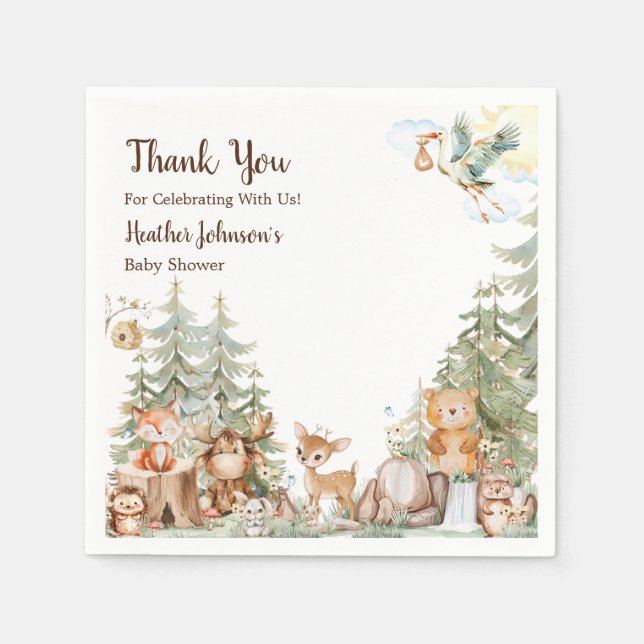 Serviette En Papier Baby shower Neutre forestier (Devant)