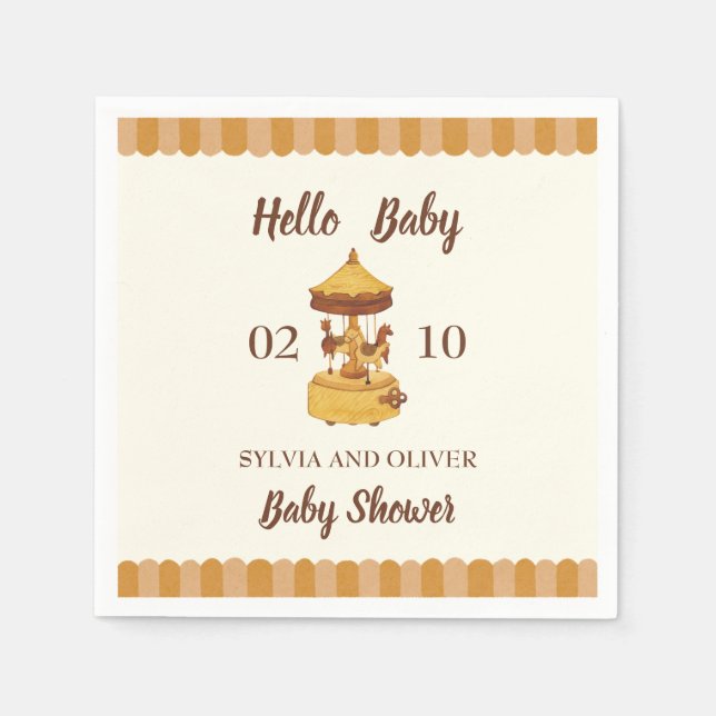 Serviette En Papier Baby shower neutre genre carrousel mignon (Devant)