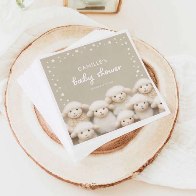 Serviette En Papier Baby shower neutre pour le sexe des moutons (Little Lamb Baby Shower Personalized Paper Napkins)