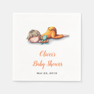 Serviette En Papier Baby shower neutre serviettes blanches avec bébé