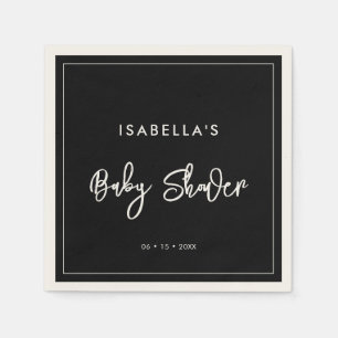 Serviette En Papier Baby shower noir contemporain