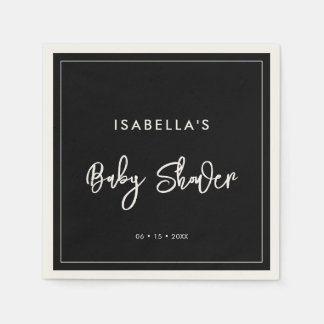 Serviette En Papier Baby shower noir contemporain
