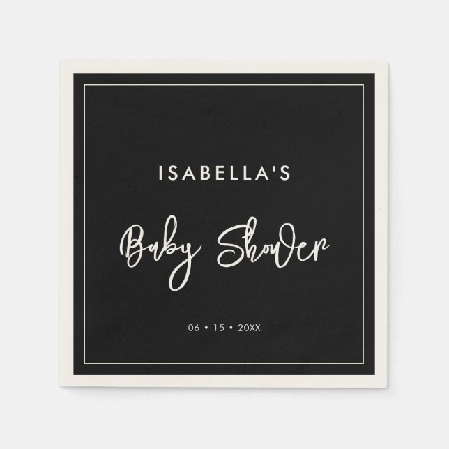 Serviette En Papier Baby shower noir contemporain (Devant)