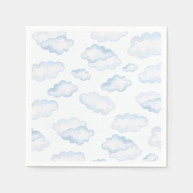 Serviette En Papier Baby shower nuage bleu aquarelle (Devant)