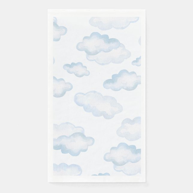 Serviette En Papier Baby shower nuage bleu aquarelle (Devant)
