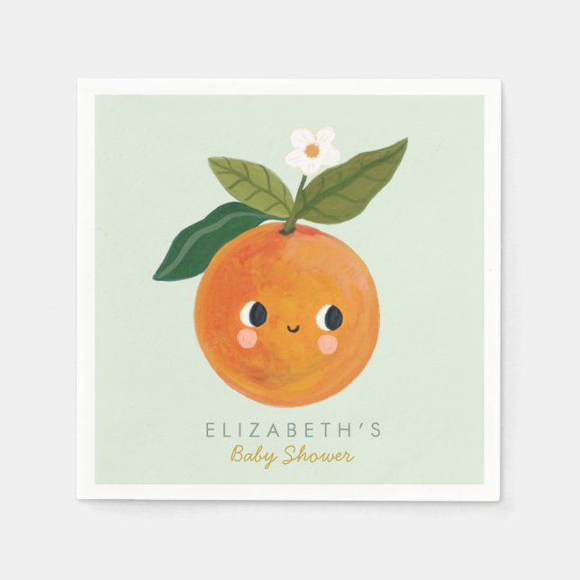 Serviette En Papier Baby shower orange de Little Cutie (Devant)