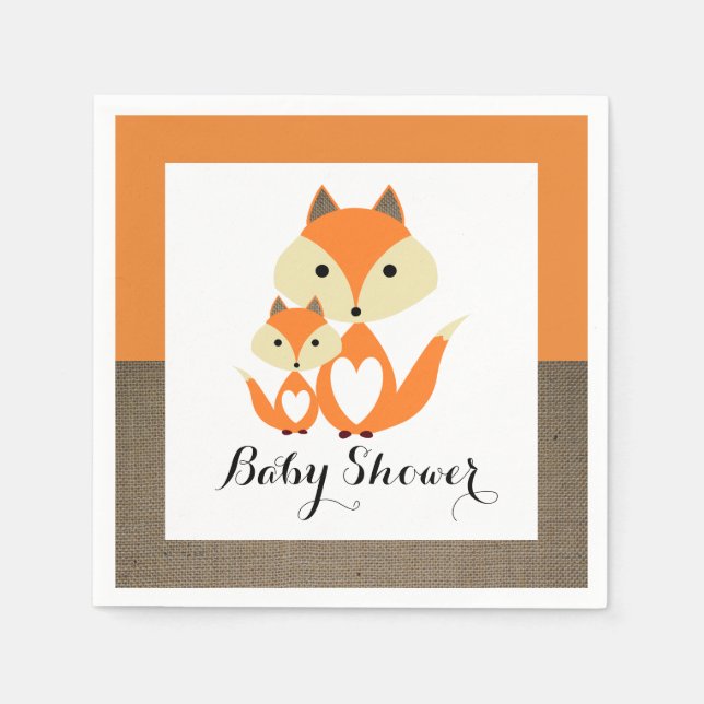 Serviette En Papier Baby shower Orange Fox Burlap (Devant)