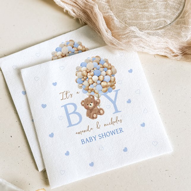 Serviette En Papier Baby Shower Ours Bleu Garçon Ballon (Créateur téléchargé)