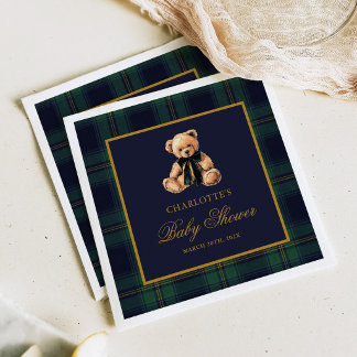 Serviette En Papier Baby Shower Ours en Carreaux Classique