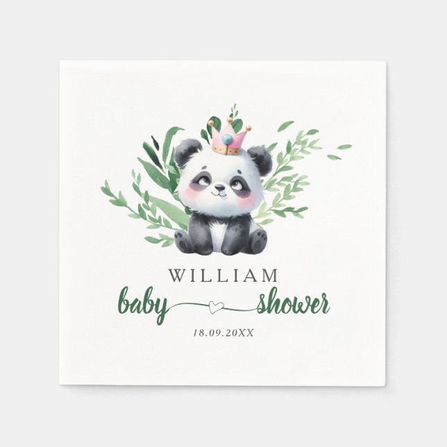 Serviette En Papier Baby shower Ours Panda Cute Aquarelle Verdure (Devant)