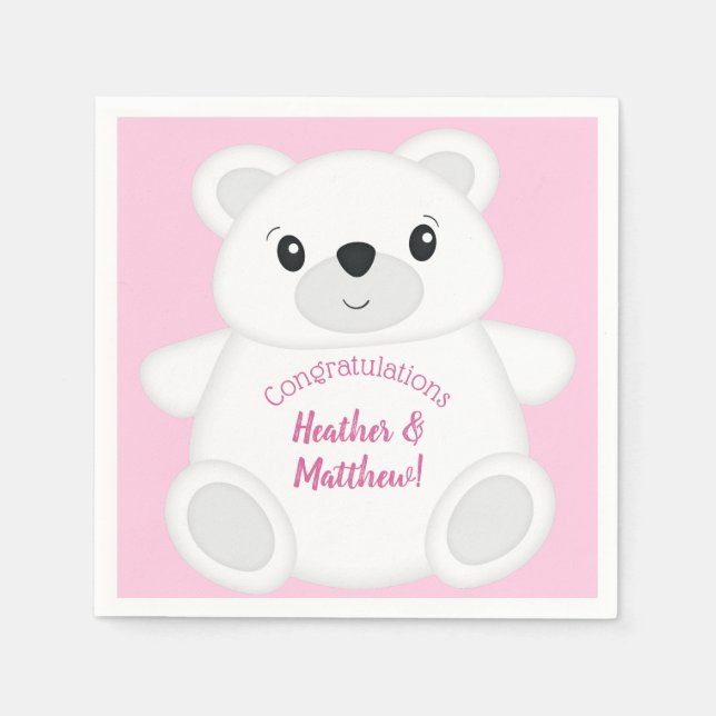 Serviette En Papier Baby shower Ours rose (Devant)