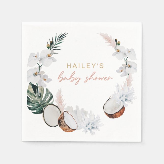 Serviette En Papier Baby shower Pampas Palm Tropical Rose (Devant)