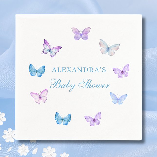 Serviette En Papier Baby shower papillon bleu rose violet (Créateur téléchargé)