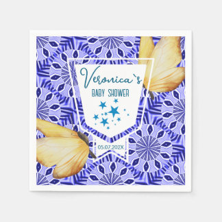 Serviette En Papier Baby Shower Papillon Carrelage Bleu