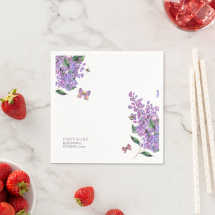 Serviette En Papier Baby shower papillon fleuri violet invitation