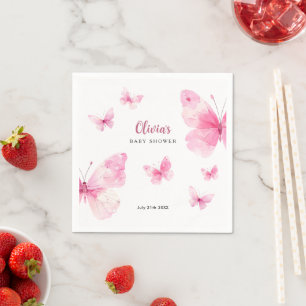 Serviette En Papier Baby Shower Papillon Rose