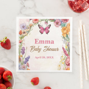 Serviette En Papier Baby shower papillon rose Jardin floral