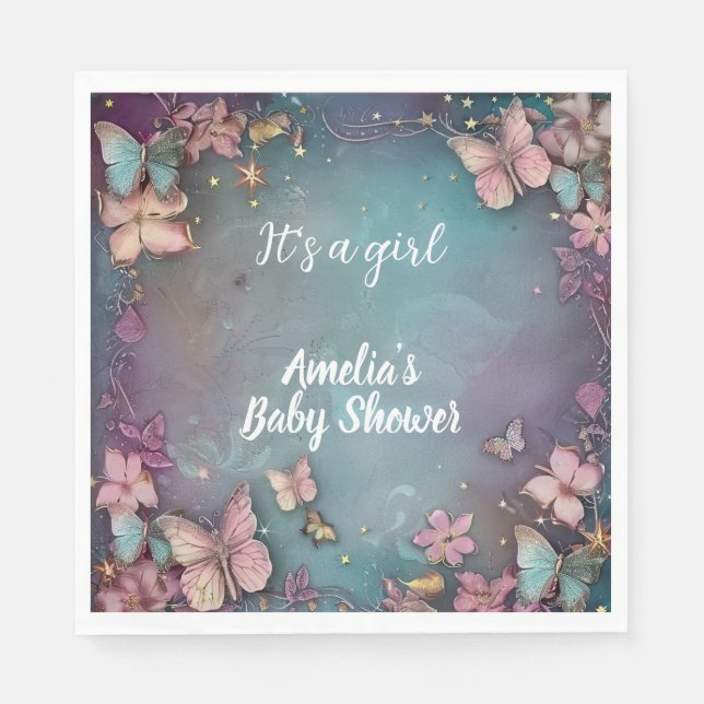 Serviette En Papier Baby shower papillon violet (Devant)