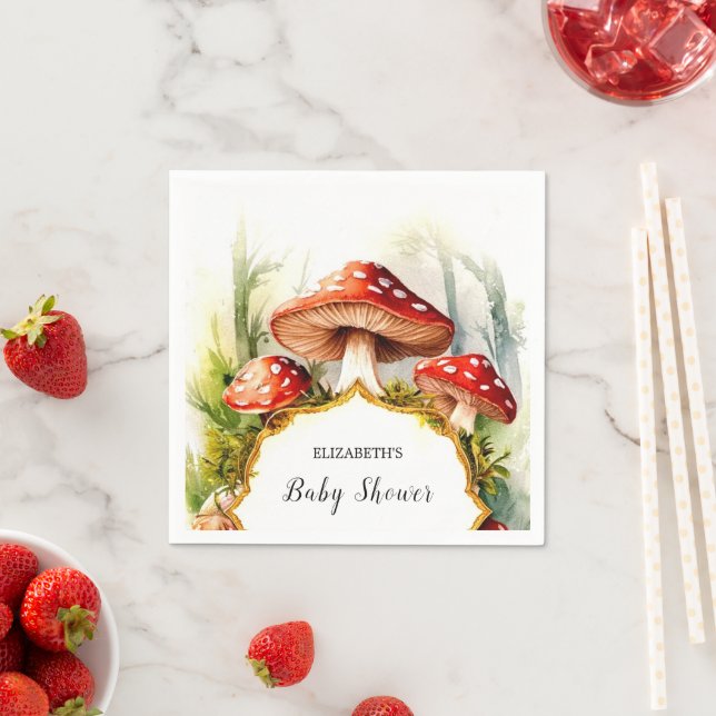 Serviette En Papier Baby shower Pastel Mushroom personnalisé (En situation)