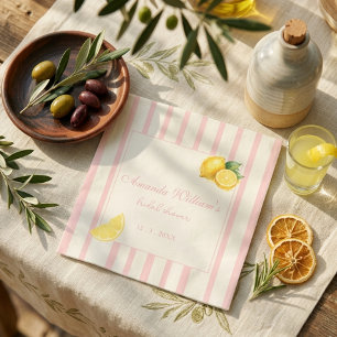 Serviette En Papier Baby Shower Pastel Peach et Citron Rayé pour un Ma