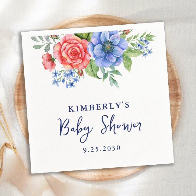 Serviette En Papier Baby shower Patriotique Floral Rouge Bleu (Créateur téléchargé)
