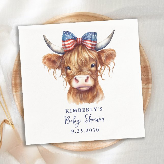 Serviette En Papier Baby shower Patriotique Highland Cow (Créateur téléchargé)