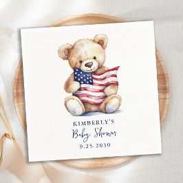 Serviette En Papier Baby shower Patriotique Teddy Bear rouge blanc