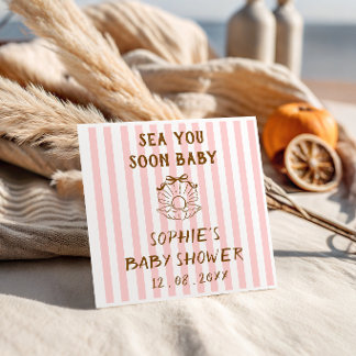 Serviette En Papier Baby Shower Perle Coquillage Rayé Rose