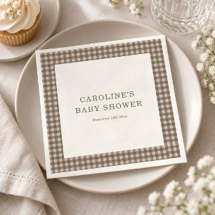 Serviette En Papier Baby Shower personnalisé à carreaux marron Taupe