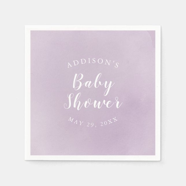Serviette En Papier Baby shower personnalisé d'aquarelle violette (Devant)