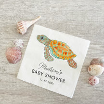 Baby Shower Personnalisé Tortue de Mer Aquarelle