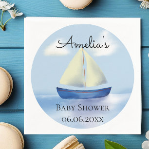 Serviette En Papier Baby Shower Personnalisé Voilier Bleu