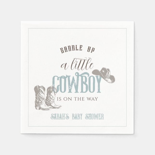 Serviette En Papier Baby shower petit cowboy Western Blue Boy (Devant)