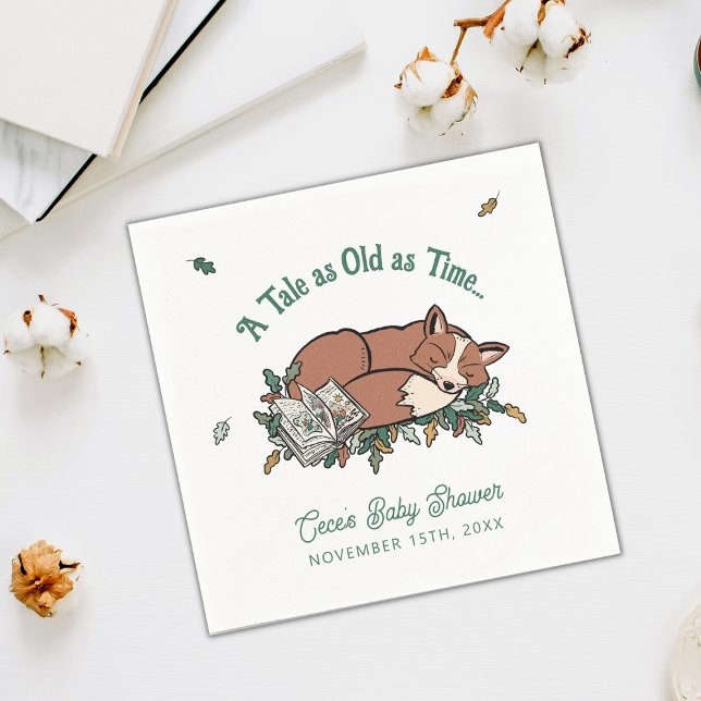 Serviette En Papier Baby shower Phrase Personnalisé Woodland Storybook (Woodland Fox Baby Shower Napkins)