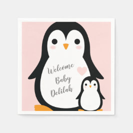 Serviette En Papier Baby shower Pingouin mignon fille rose