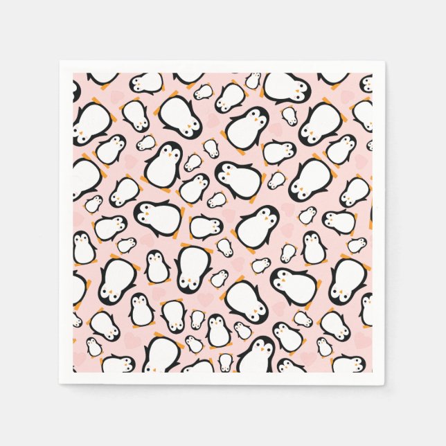 Serviette En Papier Baby shower Pingouin mignon fille rose (Devant)