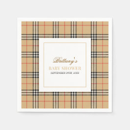 Serviette En Papier Baby shower Plaid Chèque Beige