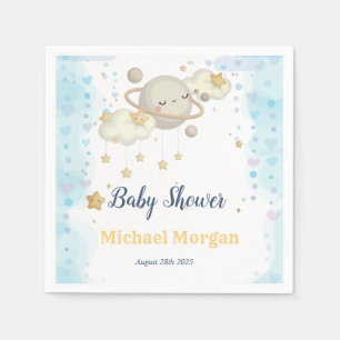 Serviette En Papier Baby Shower Planète Étoiles Nuages Bleu