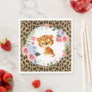 Serviette En Papier Baby shower Poster de animal Leopard mignon