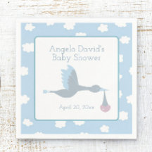 Baby shower pour cigogne avec ciel bleu et nuages