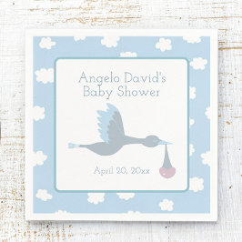 Serviette En Papier Baby shower pour cigogne avec ciel bleu et nuages