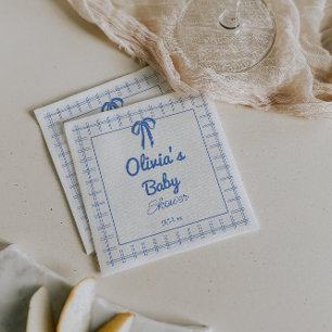 Serviette En Papier Baby Shower pour Garçon avec Ruban Gingham Bleu De