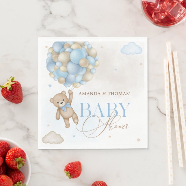 Serviette En Papier Baby-shower pour garçon Ours Bleu  (En situation)