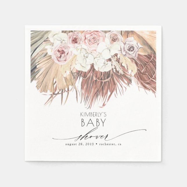 Serviette En Papier Baby Shower/Premier Mariage Palms Tropical Boho (Devant)